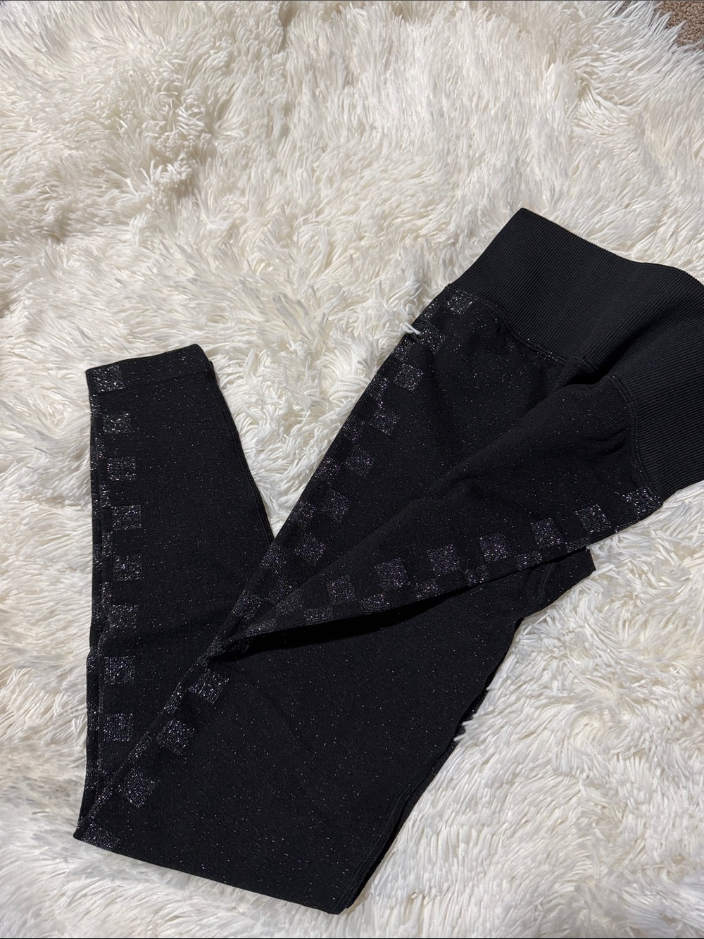 PINK Victoria's Secret Black Sparkle Leggings with Checker Side Detail